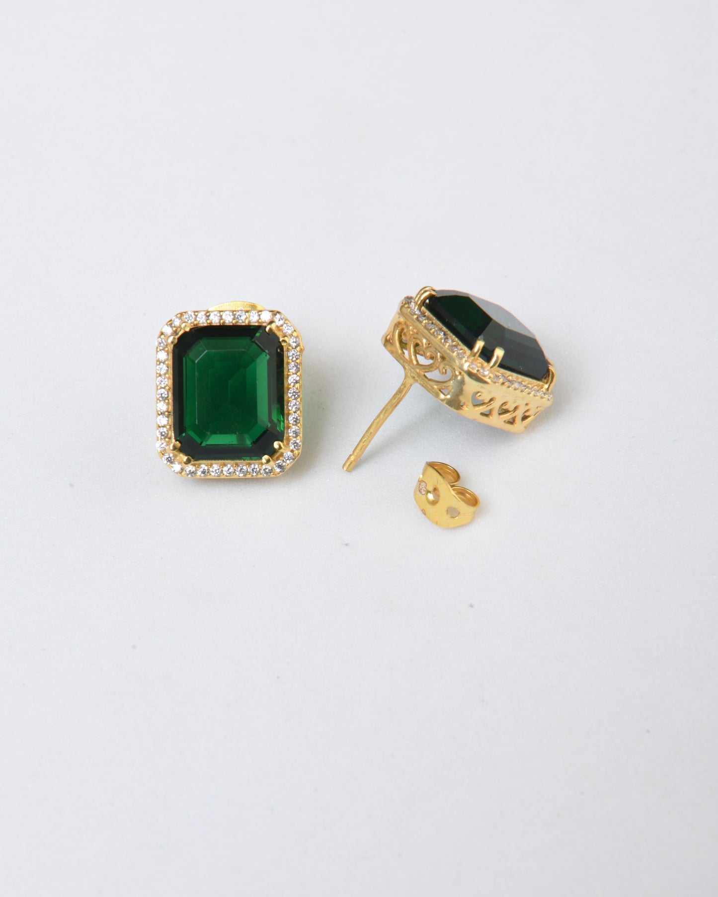 Emerald Square And Zircon Studs