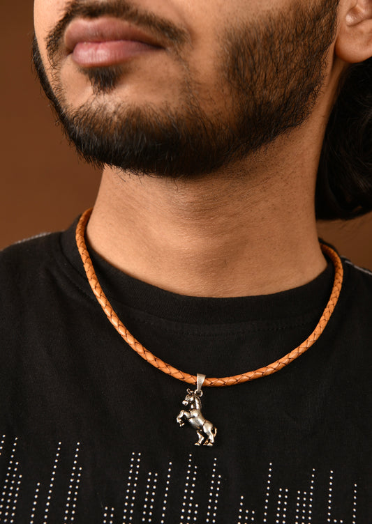 'Stallion' Silver Horse In Leather Chord