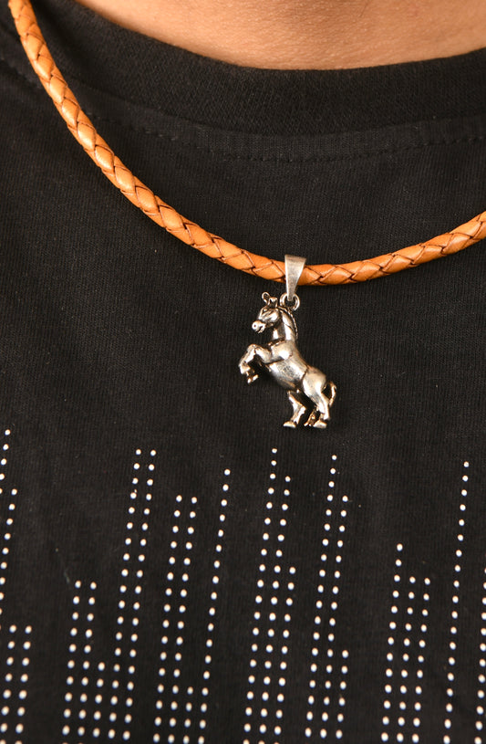 'Stallion' Silver Horse In Leather Chord