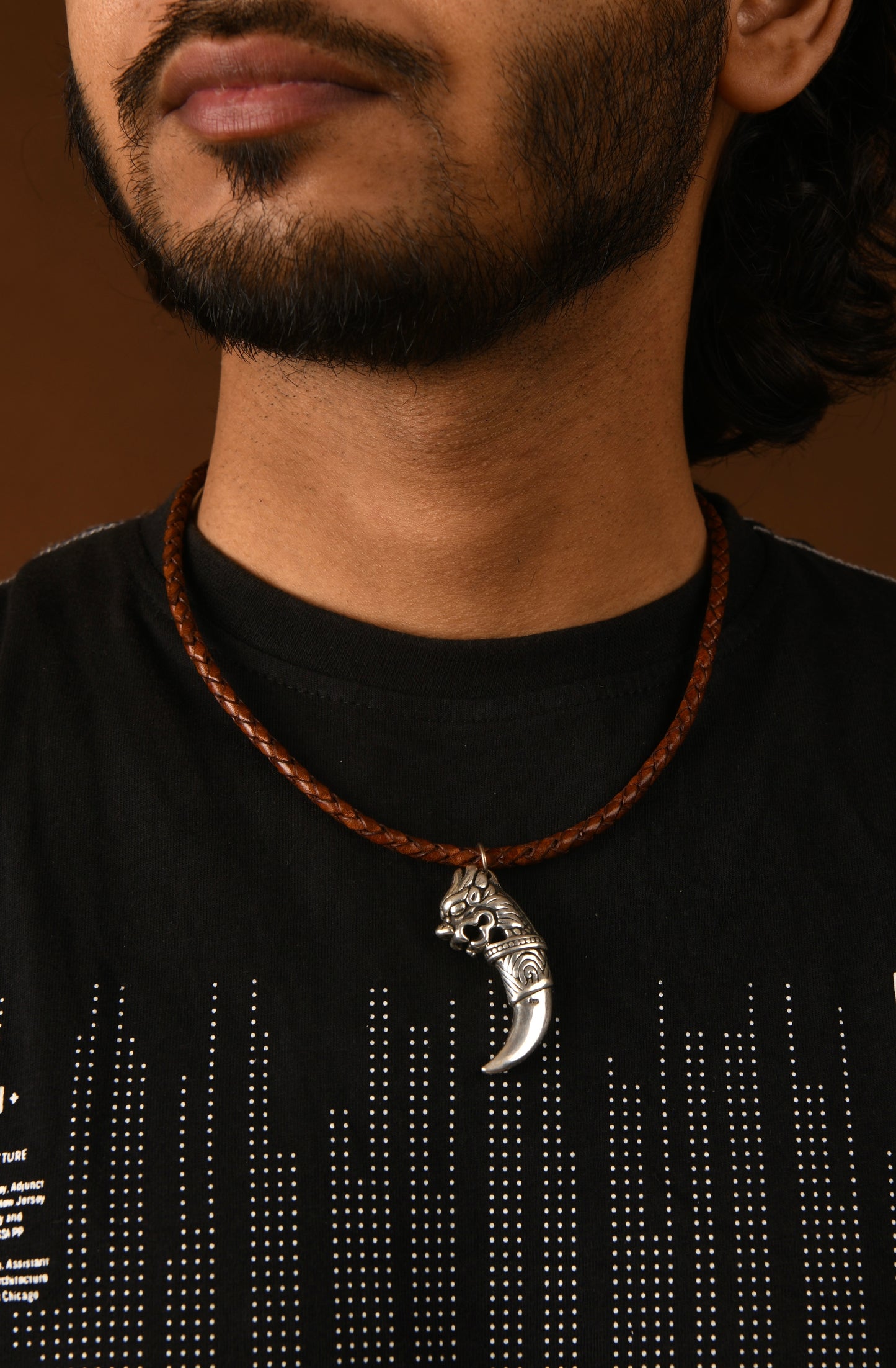 Dragon Sword Silver Pendant in Leather Chord