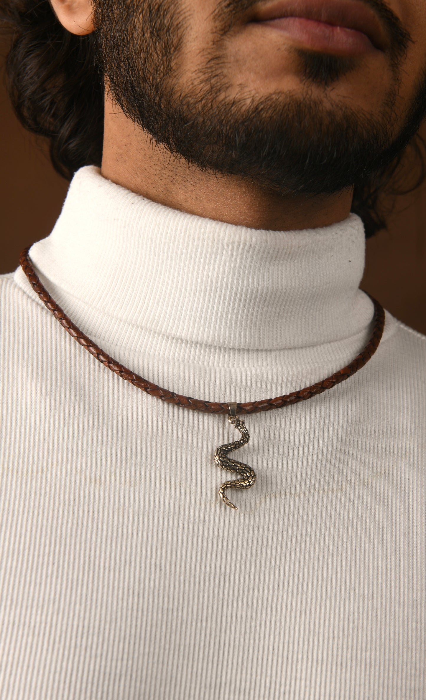 Cobra Silver Pendant In Leather Chord