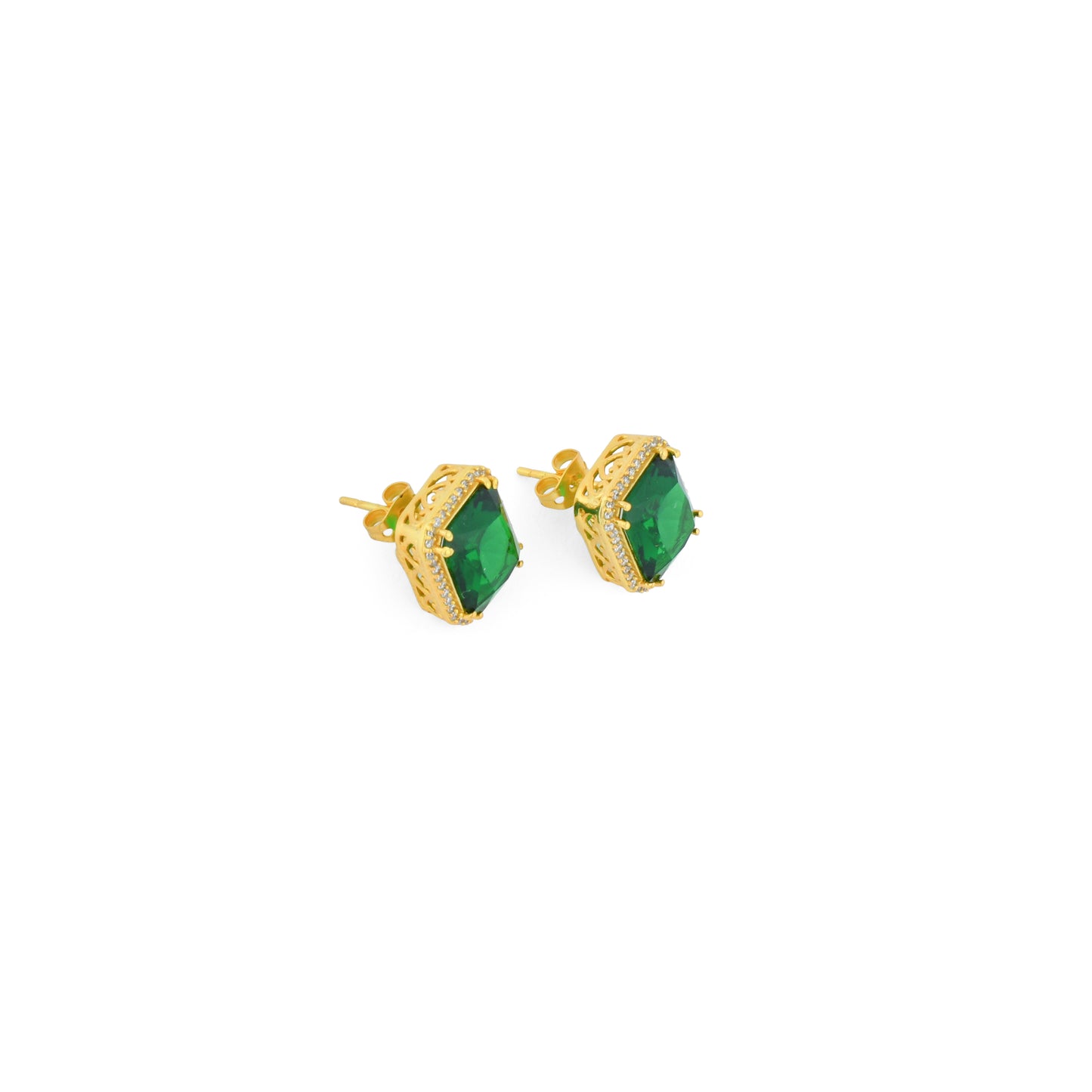 Emerald Square And Zircon Studs