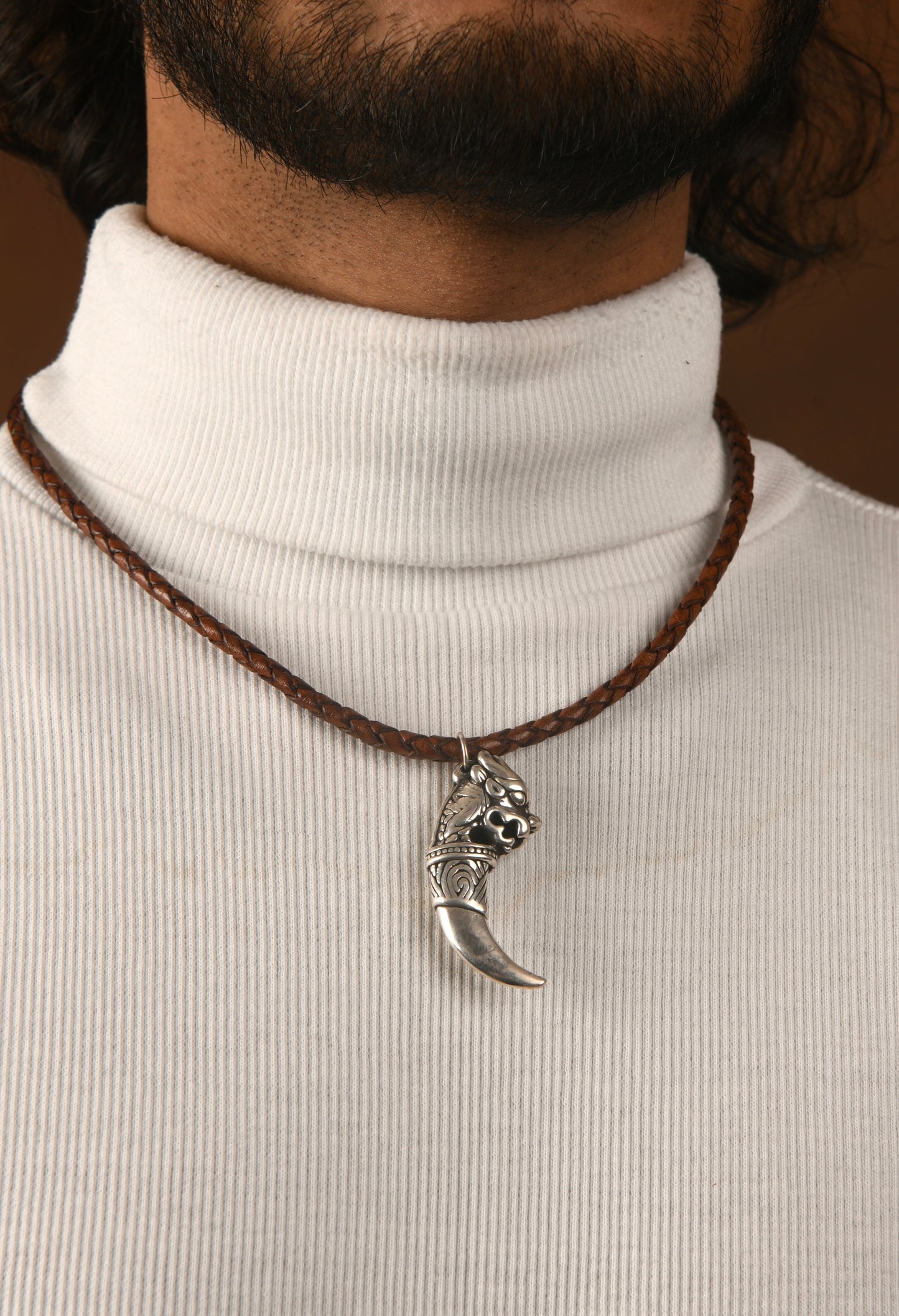 Dragon Sword Silver Pendant in Leather Chord