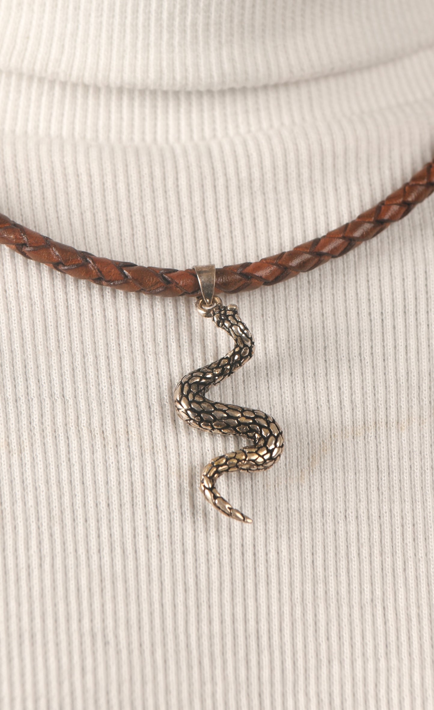 Cobra Silver Pendant In Leather Chord