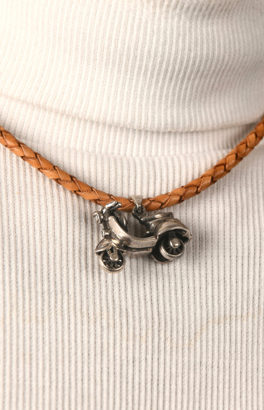 'Vintage Vespa' Silver Pendant in Leather Chord