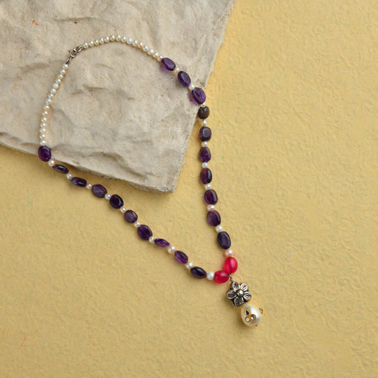 Summer Amethyst Pearl Silver Necklace