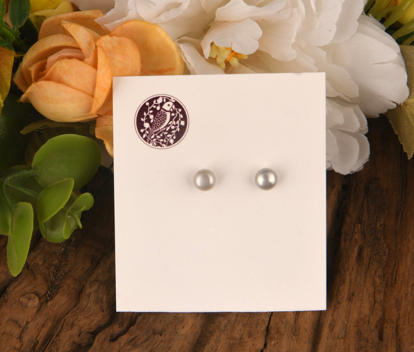 Ash Grey Pearl Studs (6 mm)