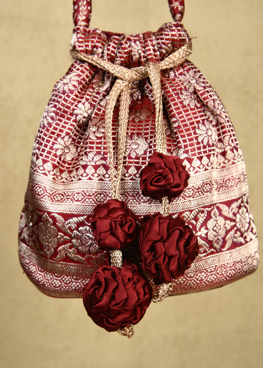 Maroon Antique Zari Potli Bag