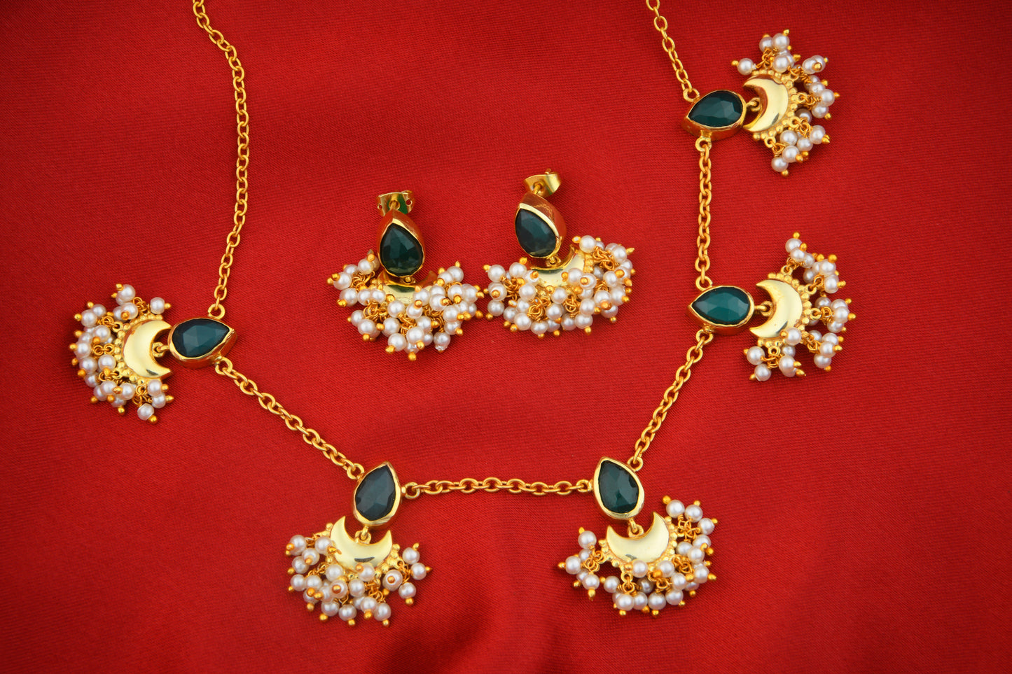Half Moon Emerald Green Festive Necklace Set