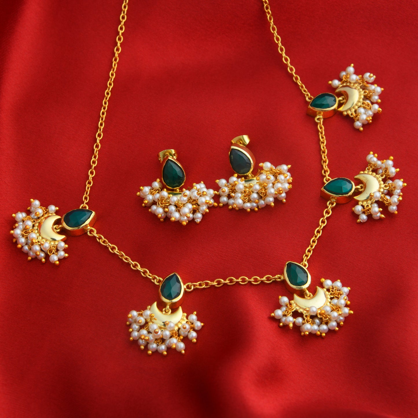 Half Moon Emerald Green Festive Necklace Set