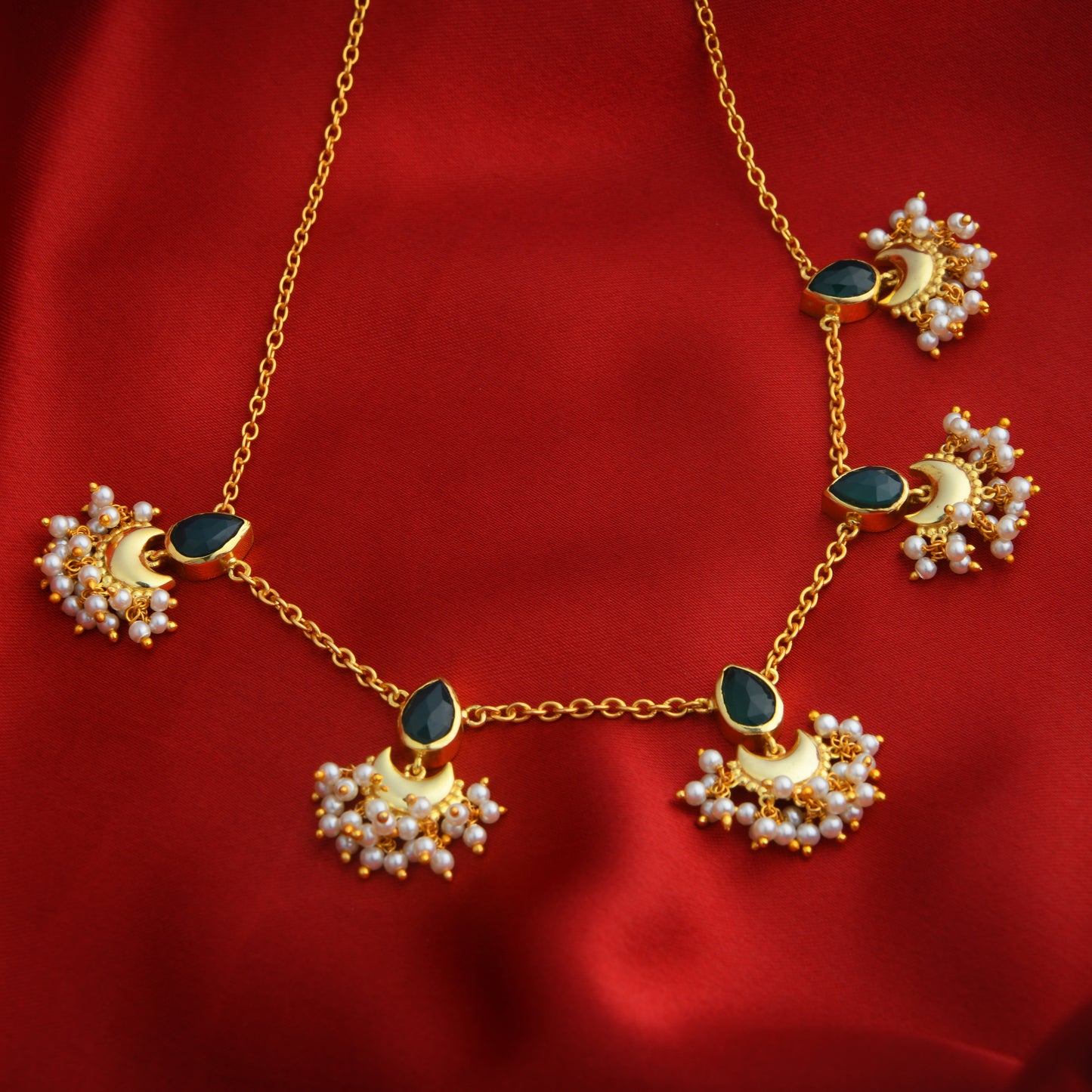 Half Moon Emerald Green Festive Necklace Set