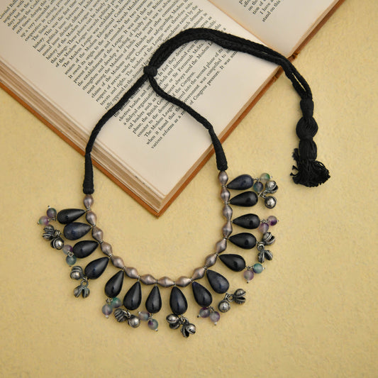 Black Onyx Silver Banjara Necklace