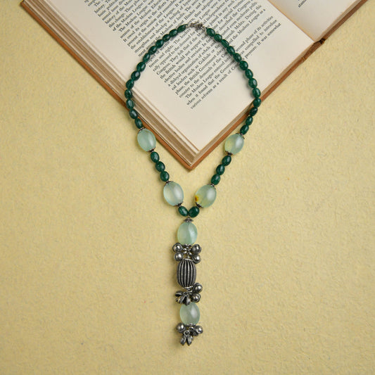 Silver Fluorite and Jade Green Necklace