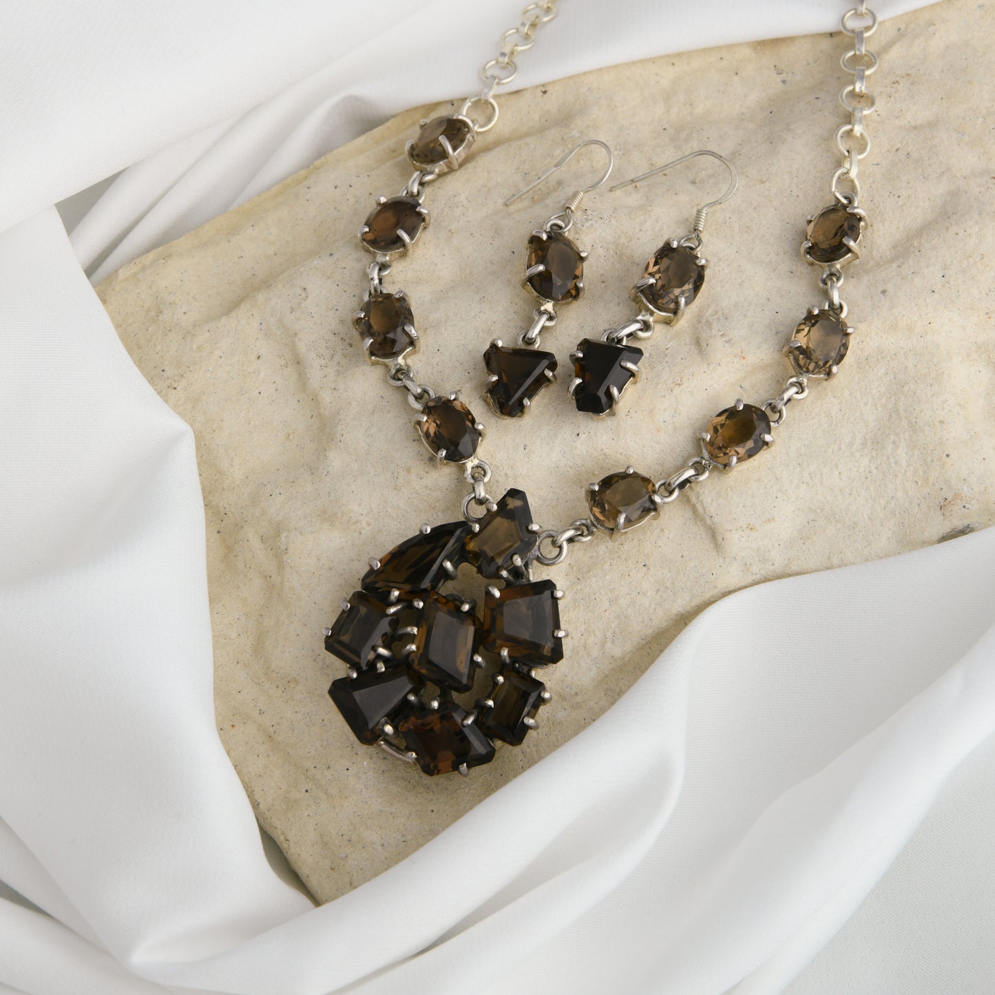 Smoky Quartz Designer Necklace Set
