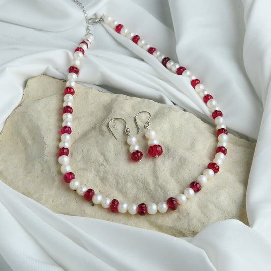 Ruby Melon Freshwater Pearl Necklace Set