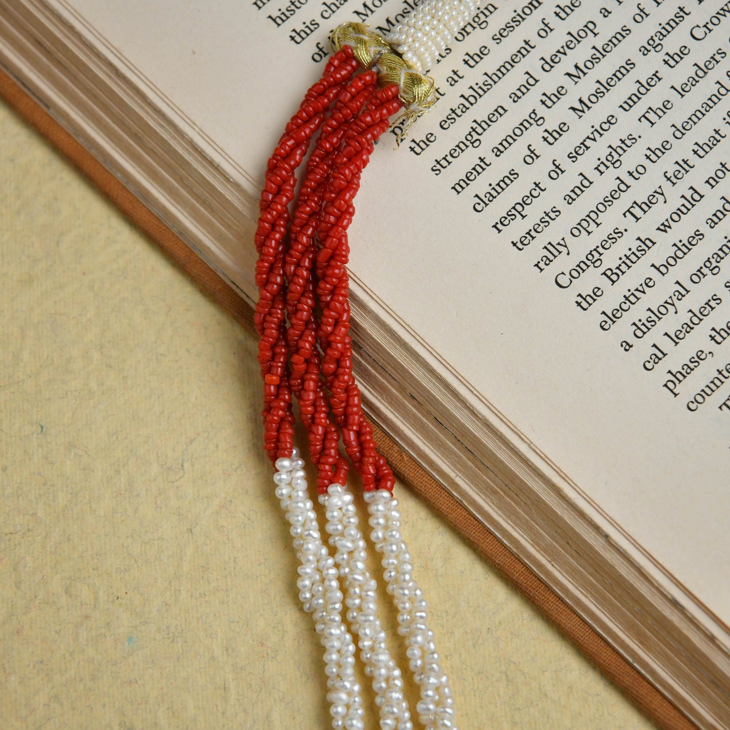 Pearl Coral And Gold Beads Triple Layered Necklace
