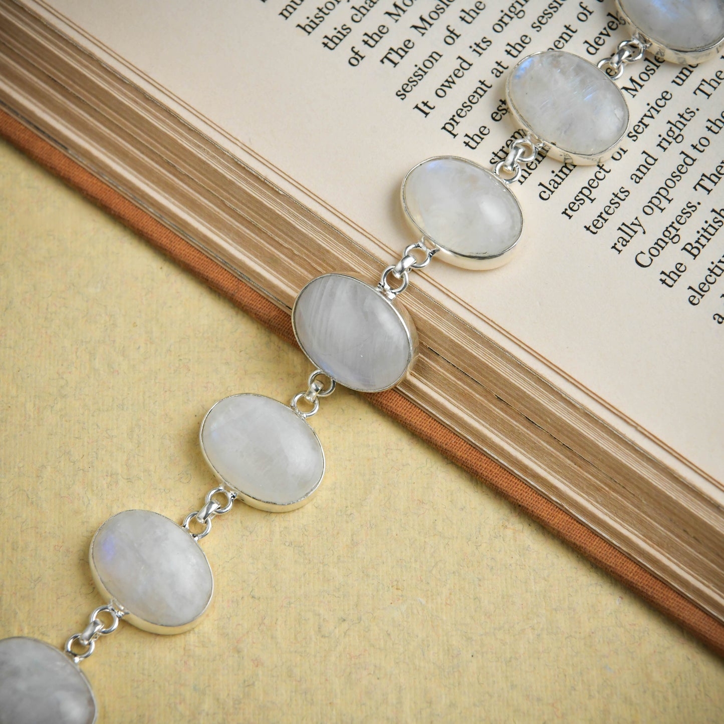 Rainbow Moonstone Ovals Silver Bracelet