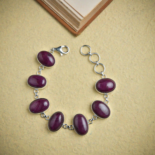 Indian Ruby Oval Link Silver Bracelet