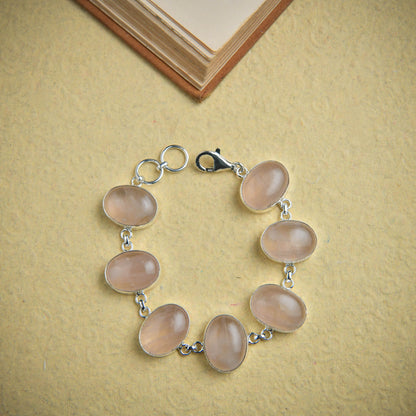 Rose Quartz Oval Link Silver Bracelet