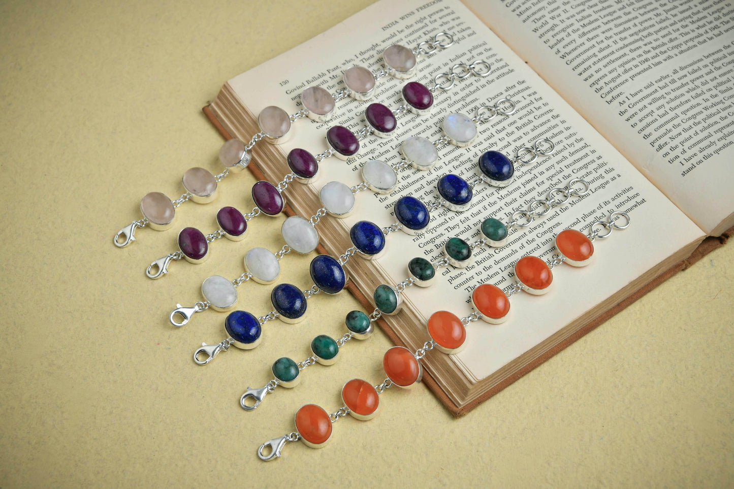 Rainbow Moonstone Ovals Silver Bracelet