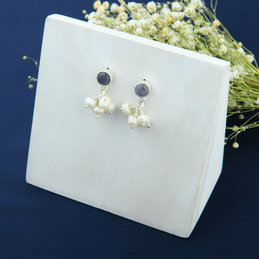Iolite Pearls Silver Studs