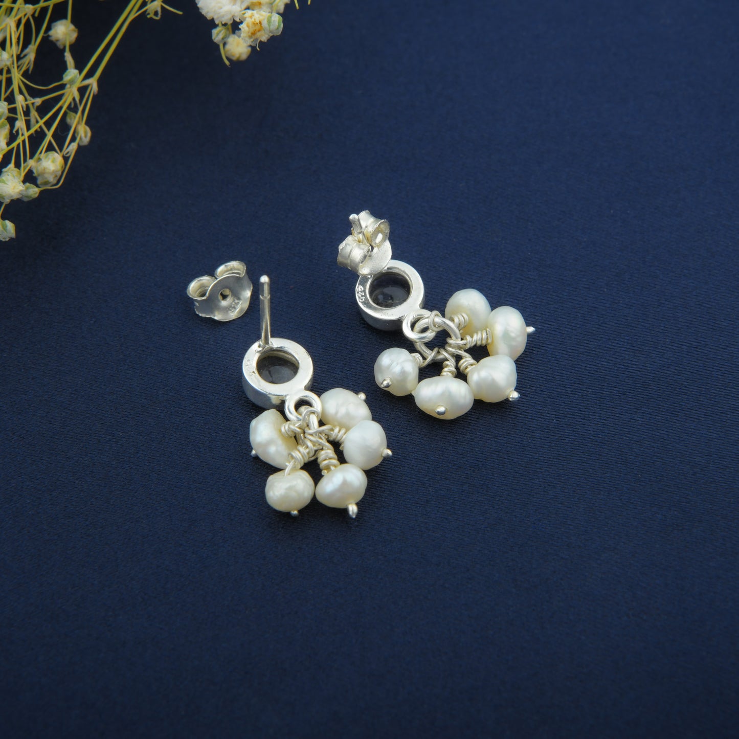 Black Onyx Pearl Silver Studs