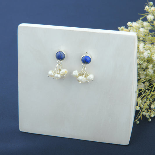 Lapis Lazuli Pearls Silver Studs