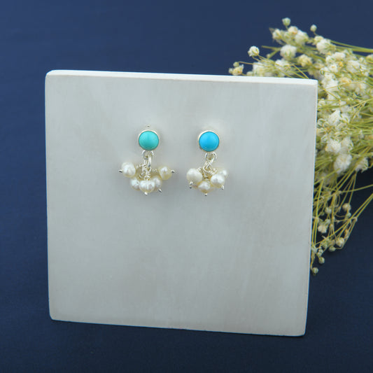 Turquoise Pearls Silver Studs
