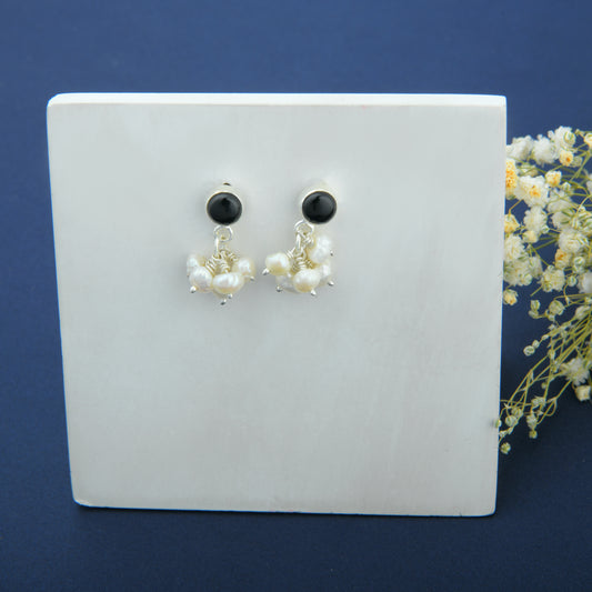 Black Onyx Pearl Silver Studs