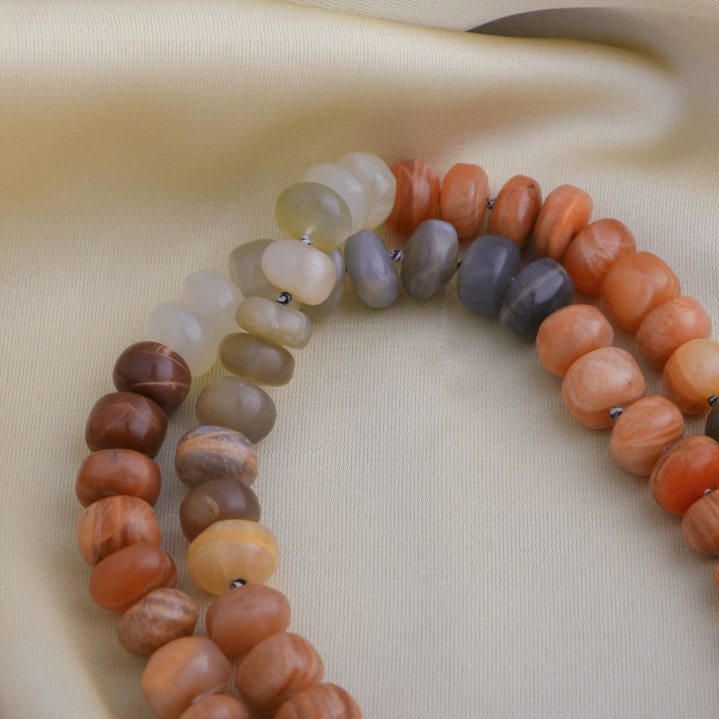 Semiprecious Moonstone Hand Knotted Tiger Necklace