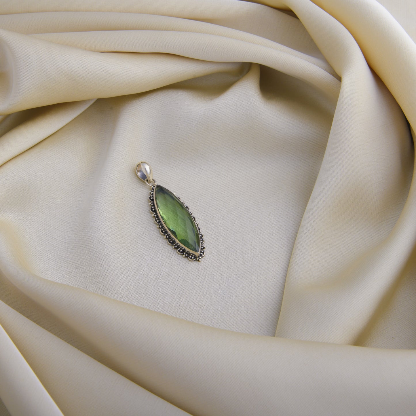 Teardrop Green Amethyst Silver Pendant