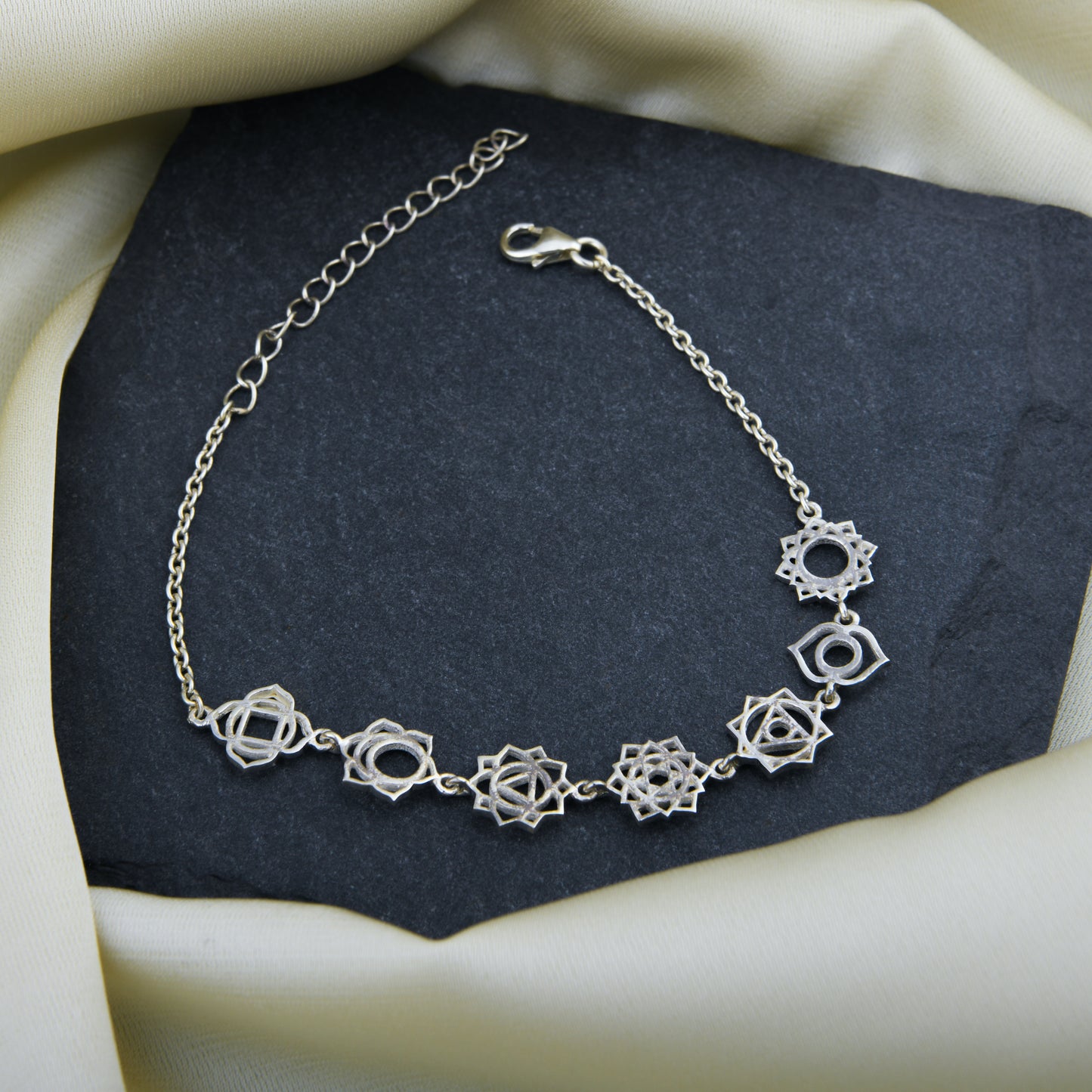 Minimalist Seven Chakra Energy Silver Bracelet