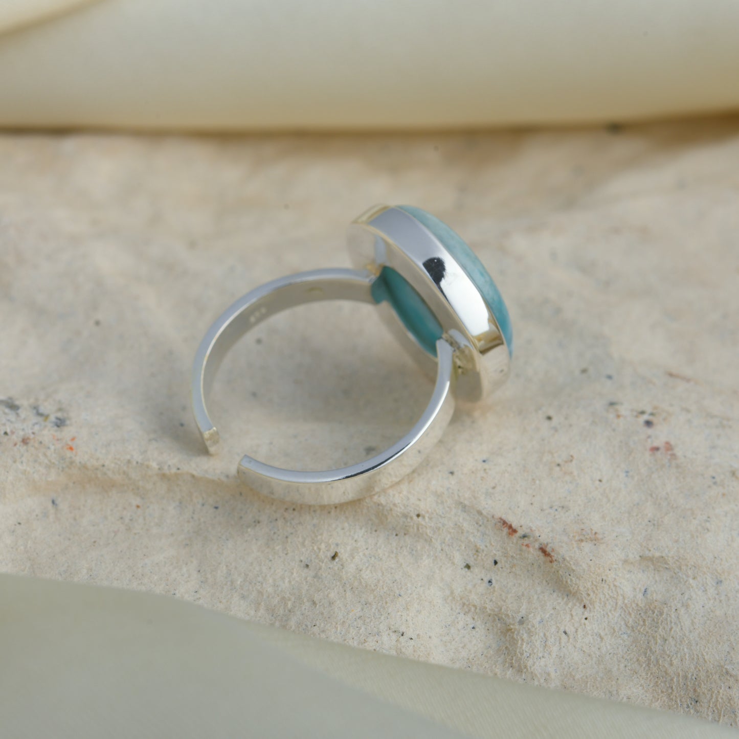 Round Larimar Silver Ring