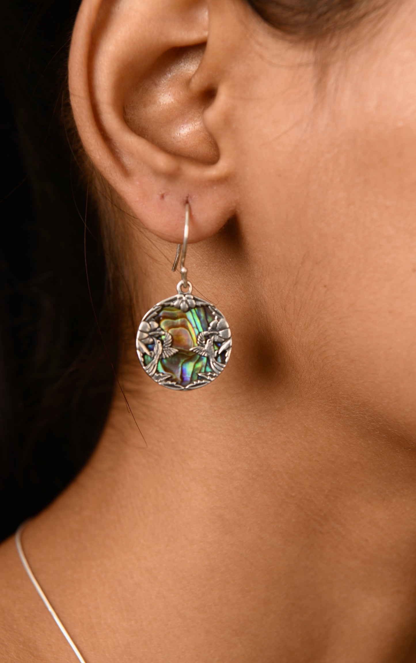 Tropical Forest Abalone Silver Earrings