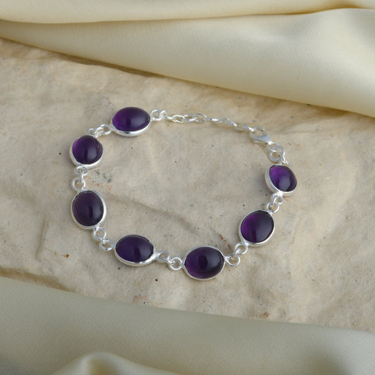 Amethyst Ovals Silver Bracelet