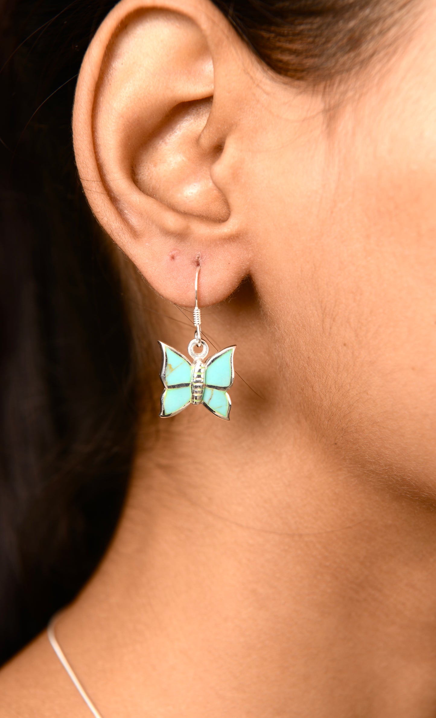 Turquoise Twist Babies Silver Butterfly Earrings