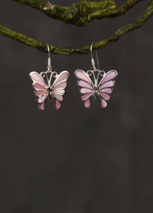 Baby Pink Butterflies Silver Earrings