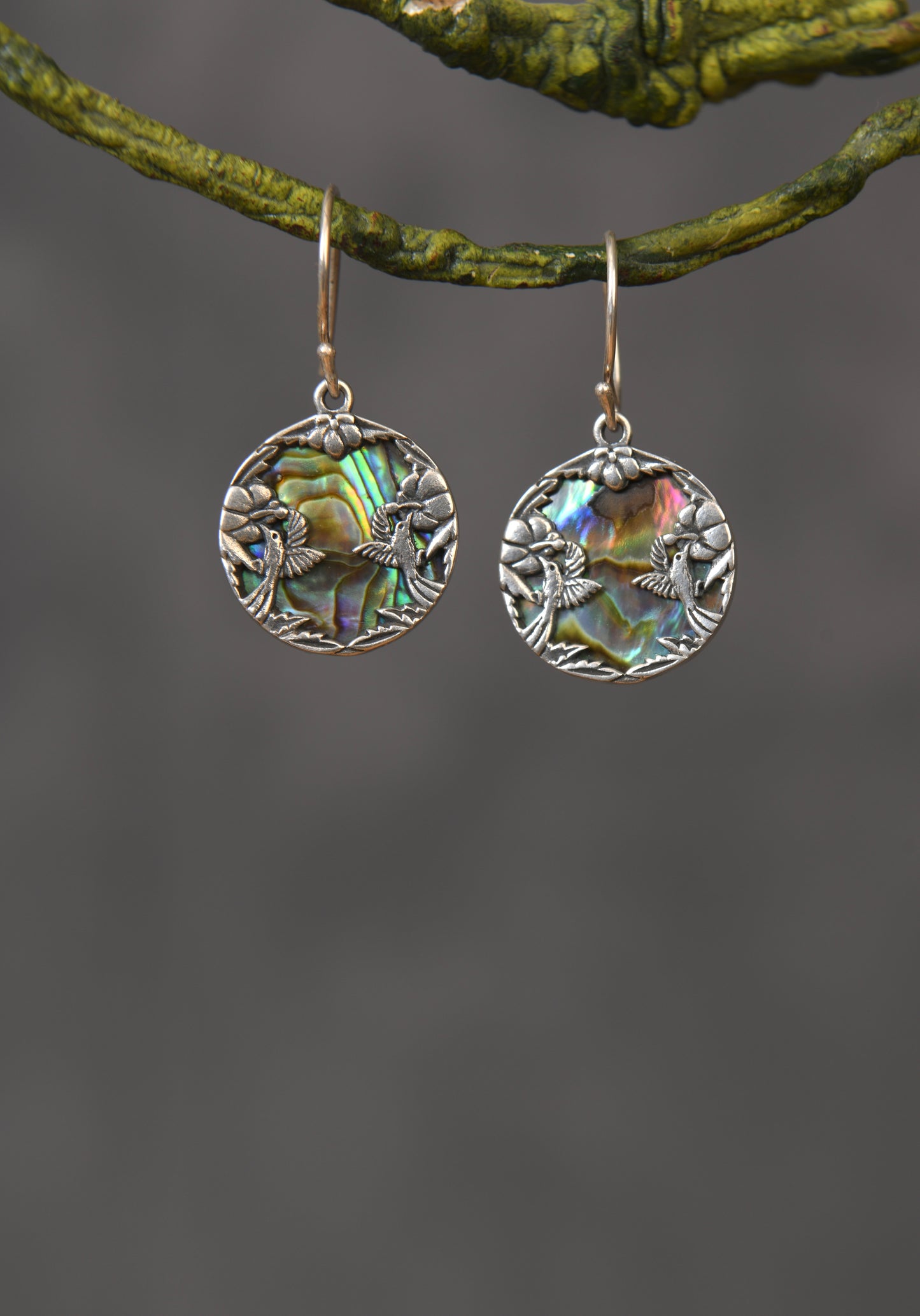 Tropical Forest Abalone Silver Earrings