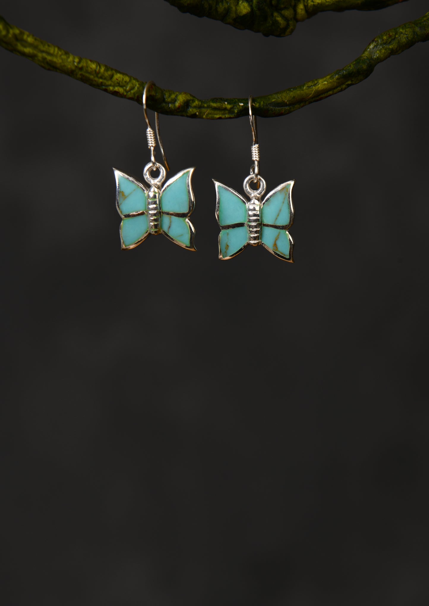 Turquoise Twist Babies Silver Butterfly Earrings