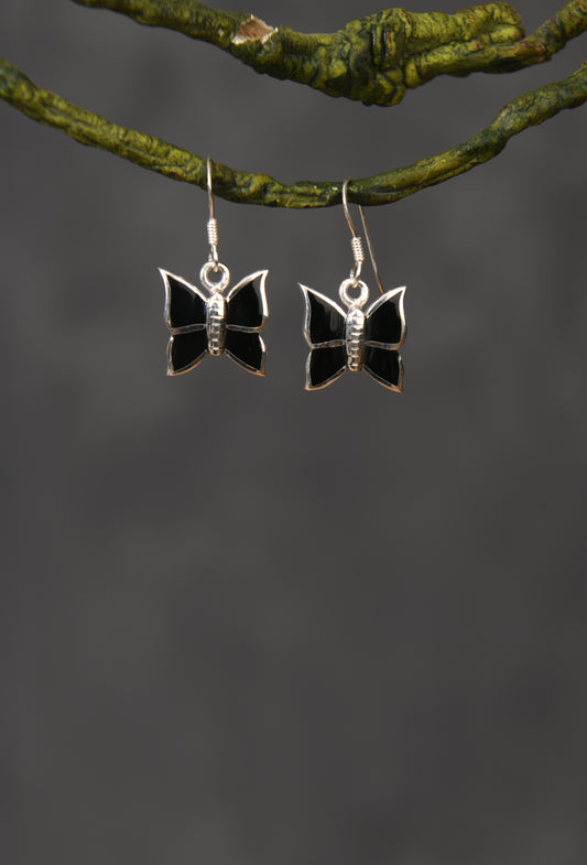 Night Queen Butterfly Silver Earrings