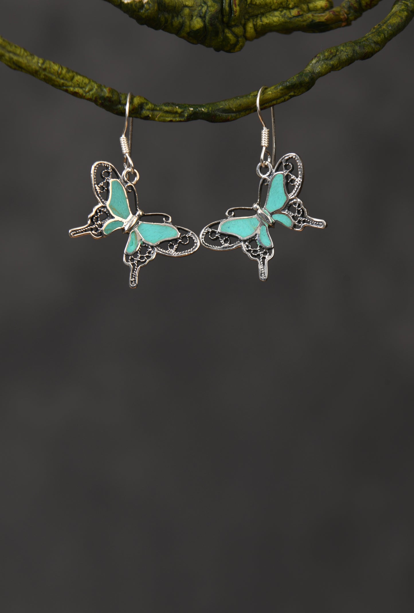 Teal Butterflies Silver Earrings