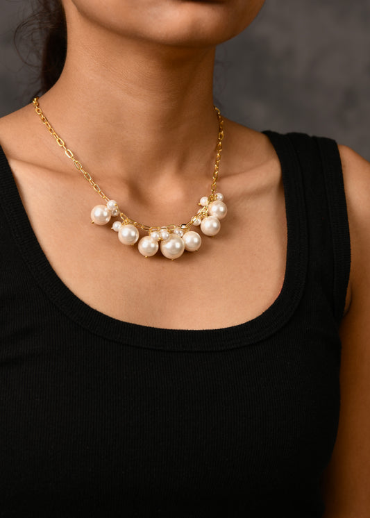 Maddona Pearls And Gold Plated Chain Necklace