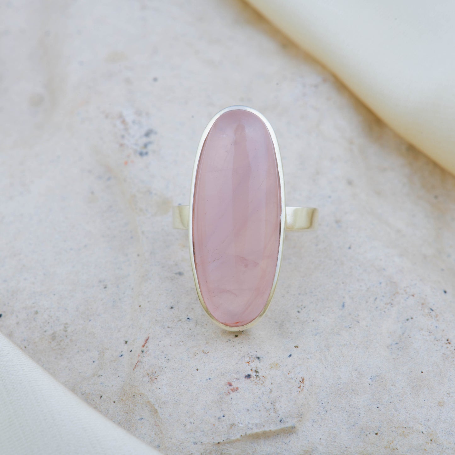 Natural Rose Quartz Oval Silver Ring