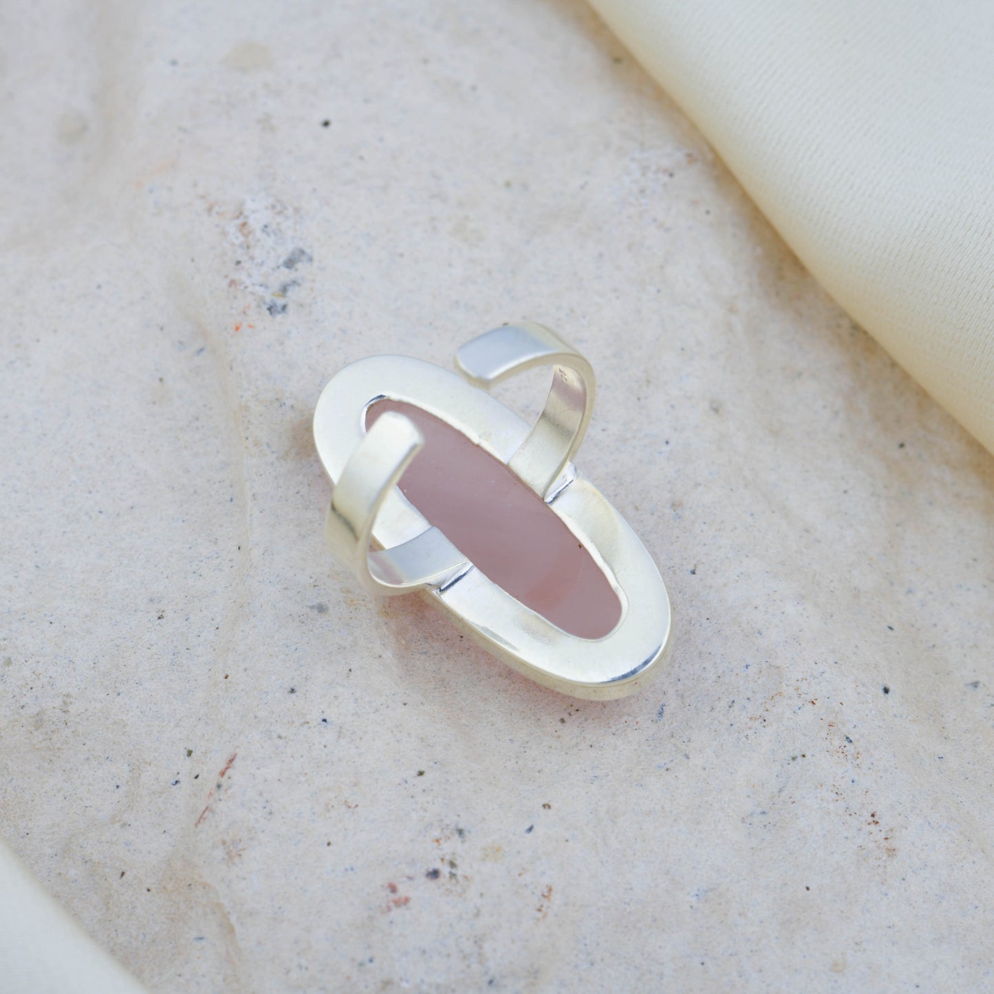 Natural Rose Quartz Oval Silver Ring