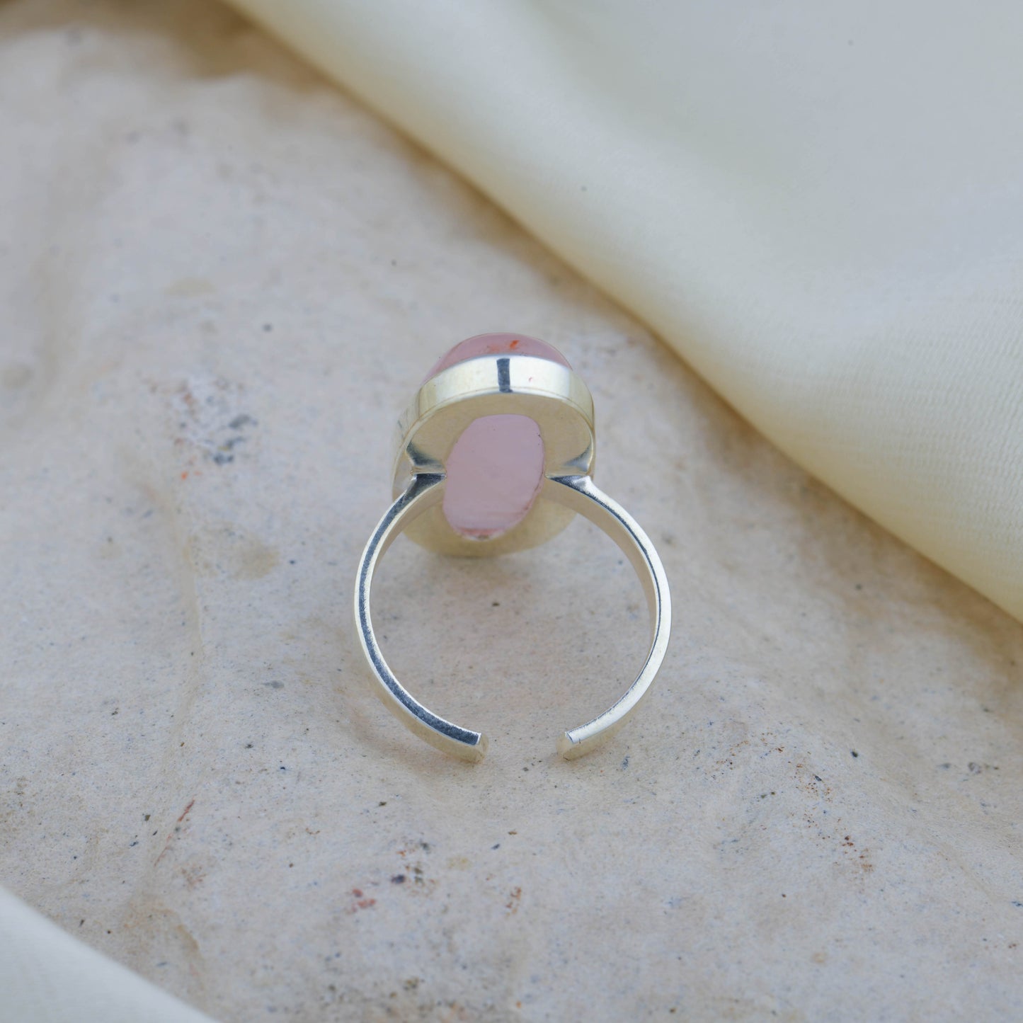 Natural Rose Quartz Oval Silver Ring