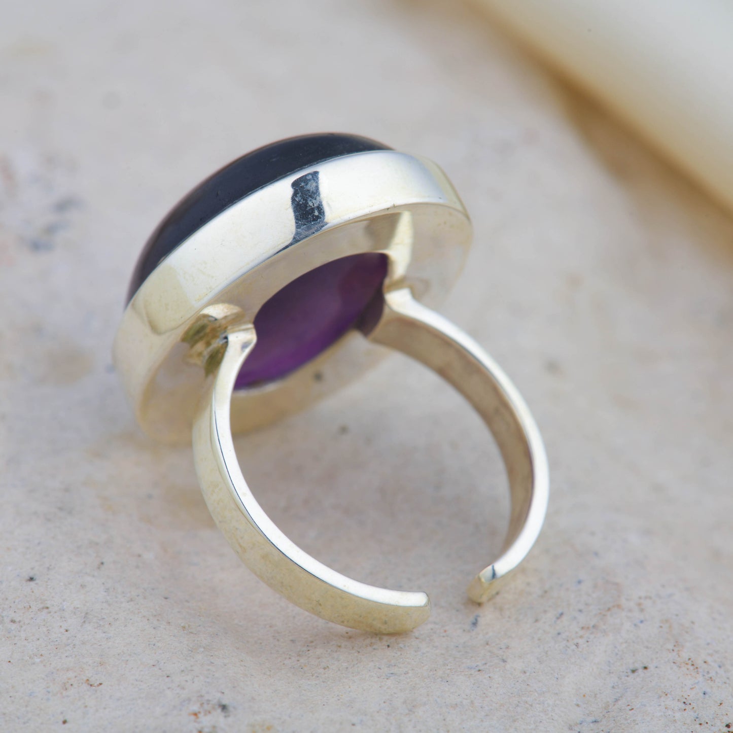 Majestic Natural Amethyst Oval Silver Ring