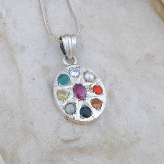 Silver Navratna Pendant