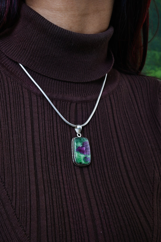 Ruby Zoisite Silver Rectangle Pendant