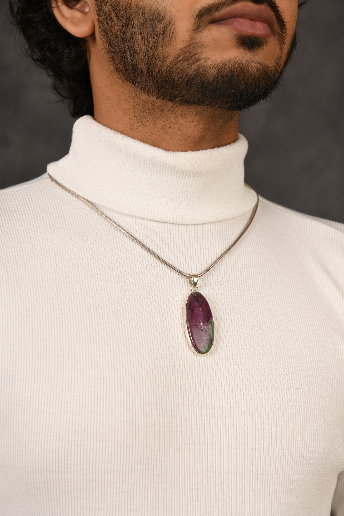 Oval Ruby Zoisite Silver Pendant