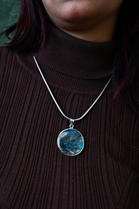 True Blue Azurite Circular Silver Pendant